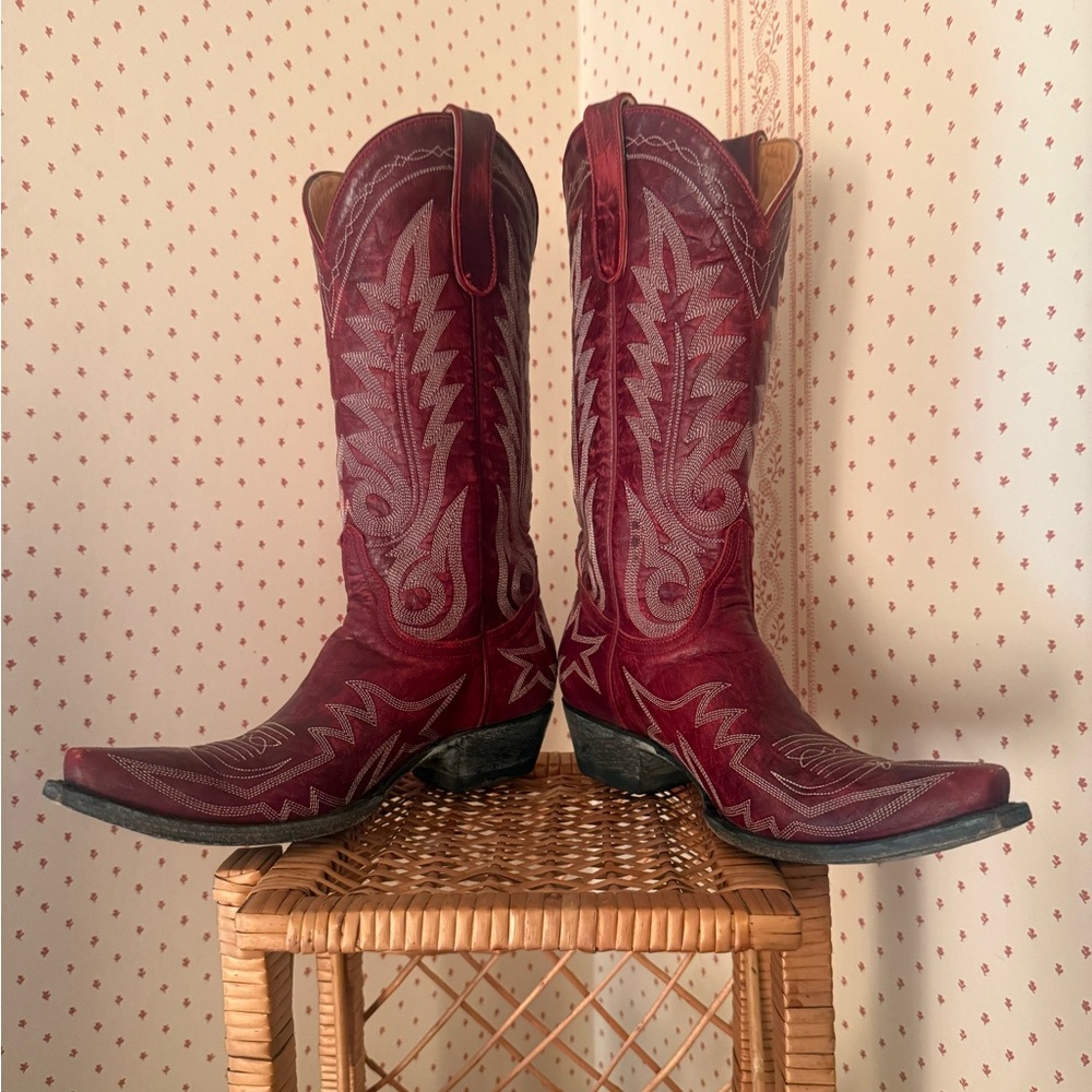 Old Gringo NEVADA SIZE 8 Burgundy and Cream Embroidered Western Boots - Picture 6 of 10